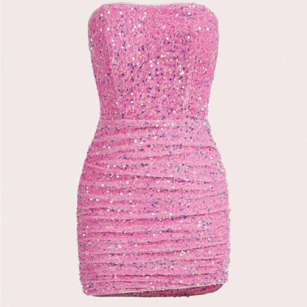 SHEIN Pink Strapless Dress with Sequins